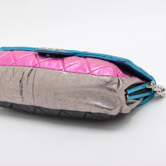 Chanel Metallic Shoulder Bag CC Matelasse Quilted Leather Pink/Blue/Black/Silver - Picture 7 of 16